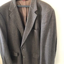 Vtg CRIKETEER for Strawbridge & Clothier 2 Button Plaid Blazer Wool Brown Black