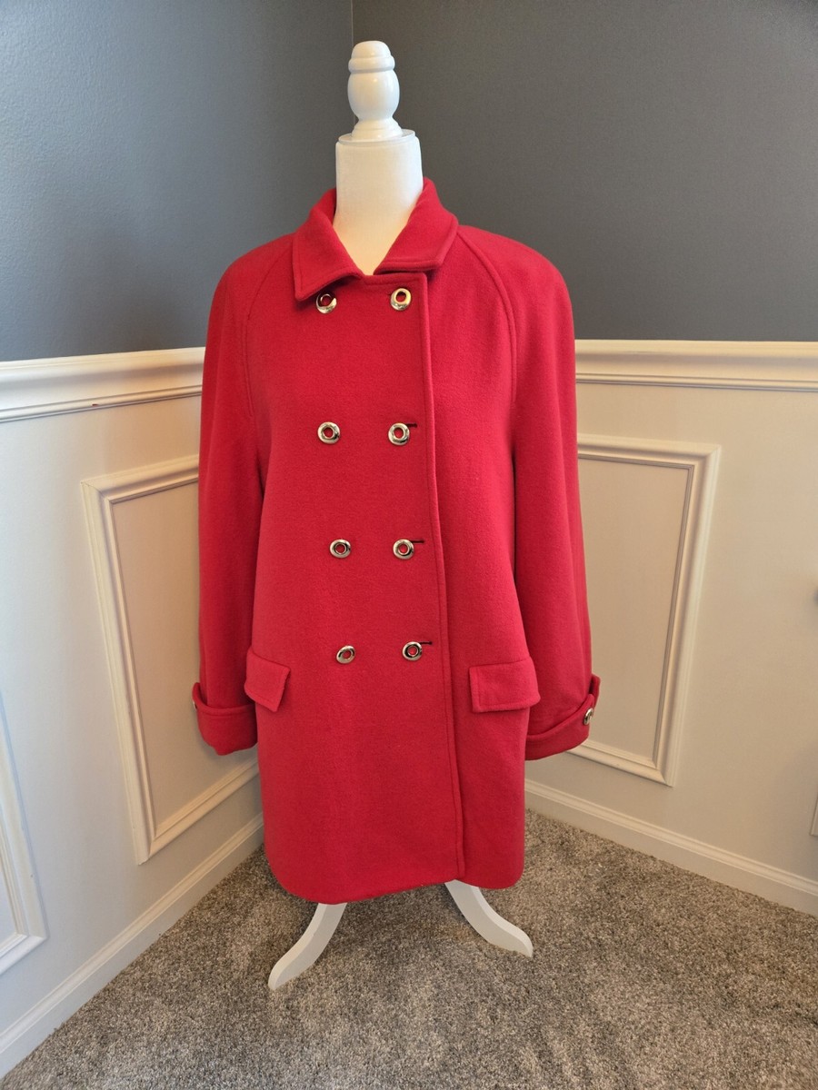 John X Griffith Gray Wool Cashmere Red Coat Gold Button Made In Italy  Large