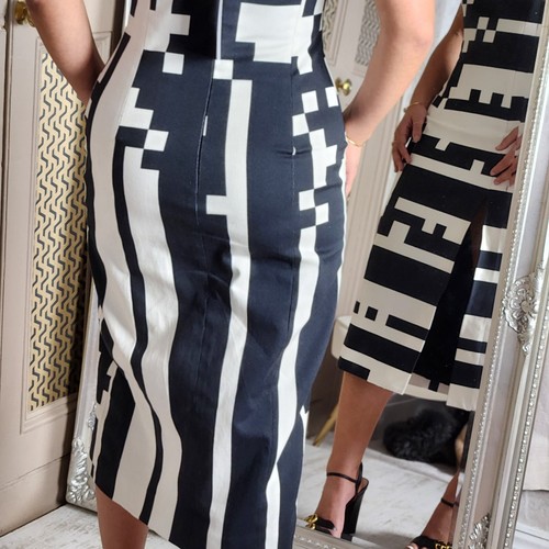 Halpern Runway Striped Blue White Knee Midi Mid Dress WAS £975 FR 40 UK 10 12 - Picture 11 of 21