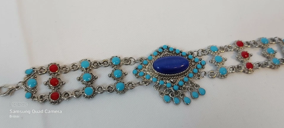 Armband Türkis/Rot Armkette Brasselet Blauer Glasstein - Bild 3 von 4