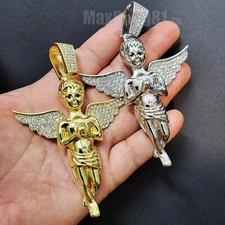 Baby Angel Hip Hop Iced Gold Silver Plated Cubic Zirconia Large Charm Pendant