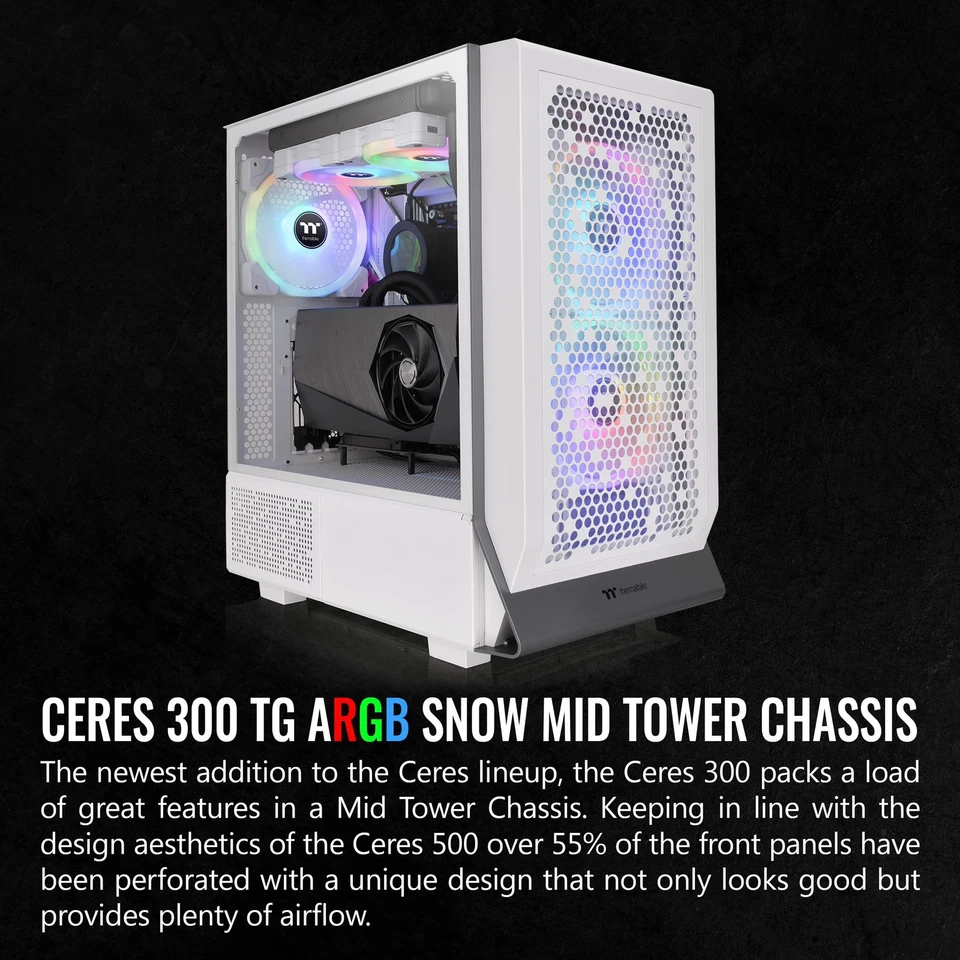 Ceres 300 Tg Argb Snow Mid Tower Computer Chassis With Cooling Fans White - Image 2 of 4
