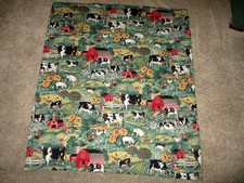 Small Baby Quilt or Lap Throw Farm Scene w. Farm Animals  Barns 41" X 36"Puffy