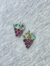 Betsey Johnson Signed Grape Cluster Studs GoldTone Rhinestones Post Earrings