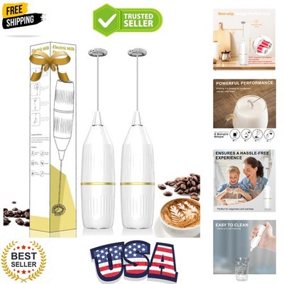 2 Pack Easy Clean Milk Frother Wand White | Detachable Whisk, One-Touch, Supe...