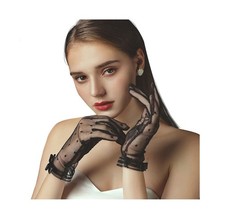 Women's Summer Polka Lace Gloves Short Wrist Bow Semi Sheer Tea Party Prom Co...
