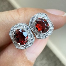 925 Sterling Silver Earrings 5x4mm Natural Rhodolite Garnet Gemstone Zircon Gift
