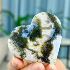 102G Natural Moss Agate Hand Carved Heart-shaped Crystal Quartz Decor Healing