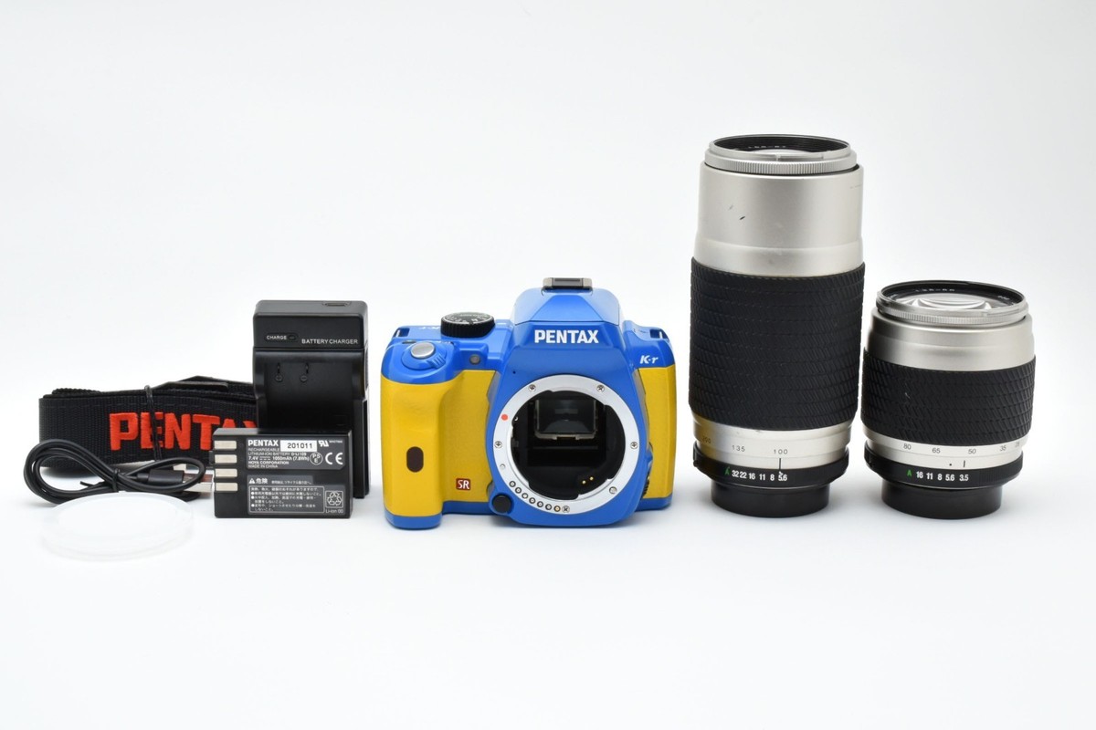 PENTAX K-r 12.4MP Digital SLR Camera Blue×Yellow Color w/Two Lens
