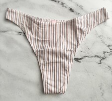 Victoria's Secret Thong Panty Cotton Blend White Stripe High Leg S M L XL 2XL