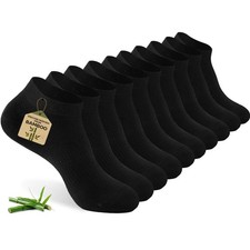Ultra Thin Ankle Socks for Women, 5 Pairs Bamboo Rayon Low Cut Large, Black