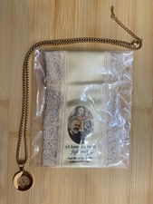 Collana Padre Pio acciaio - ciondolo 20mm + catenina - con custodia - Dorata