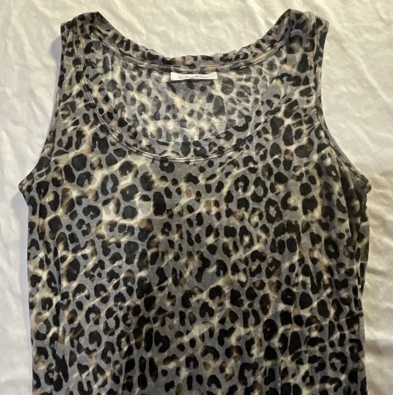 Calvin Klein Leopard Print Tank Top Womens Small Gray Scoop Neck Sleeveless Y2K