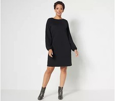 Susan Graver Regular Cable Sweater Knit Bateau Neck Dress-Black-Small-A547231