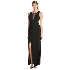 Hailey by Adrianna Papell Size 8 Women's Illusion Lace Panel Gown Black Cocktail