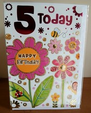 Girls 5th BIRTHDAY GREETING CARD AGE 5 Today Flowers Butterfly  7x5" FREE P&P 