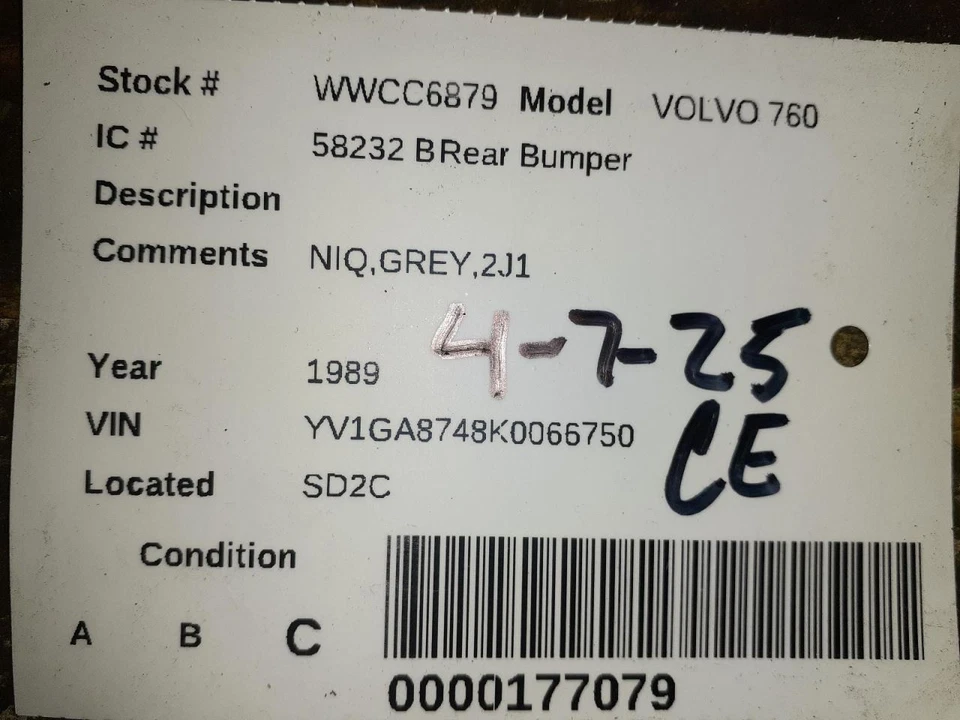 Rear Bumper Station Wgn Without Moulding Fits 91-93 VOLVO 940 611955 Foto 4 de 4