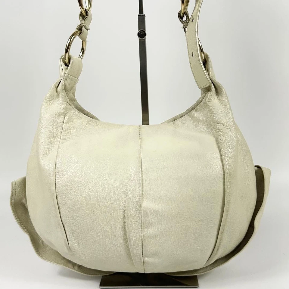 YVES SAINT LAURENT Rive Gauche “Nadja” One Shoulder Leather Bag Beige Used Japan - Image 3 of 4