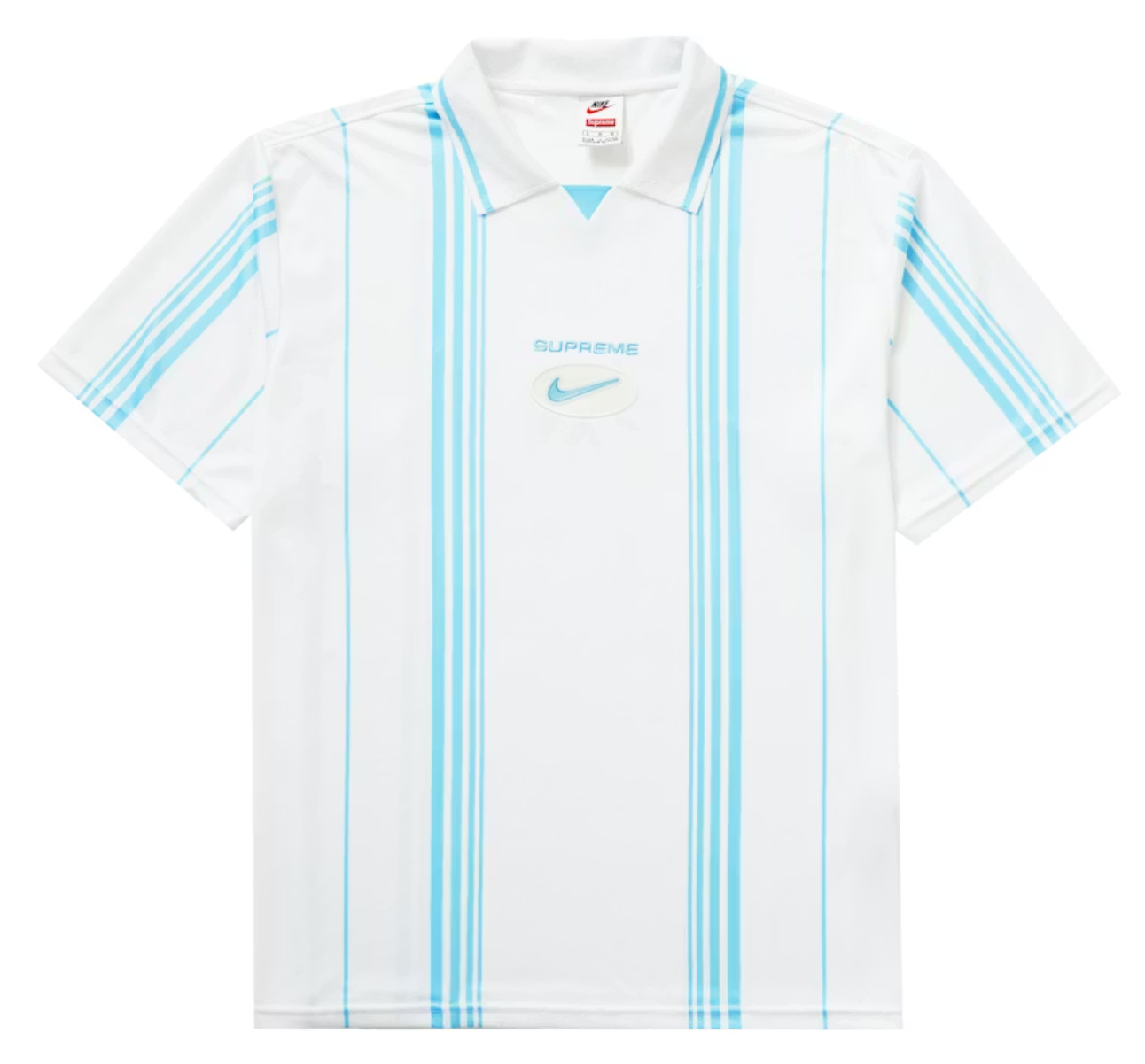 Supreme x Nike Jewel Stripe Soccer Jersey White/Light Blue Argentina NEW Mens S