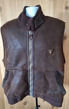 VTG Green Ensign Postcard Brown Shearling Suede Leather Ski Vest Men EU 54 US XL