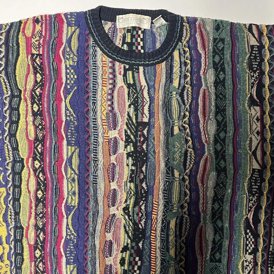 Suéter Pullover Vintage John Ashford Para Hombre Tejido Estilo Coogi Multicolor Talla XL Foto 2 de 4