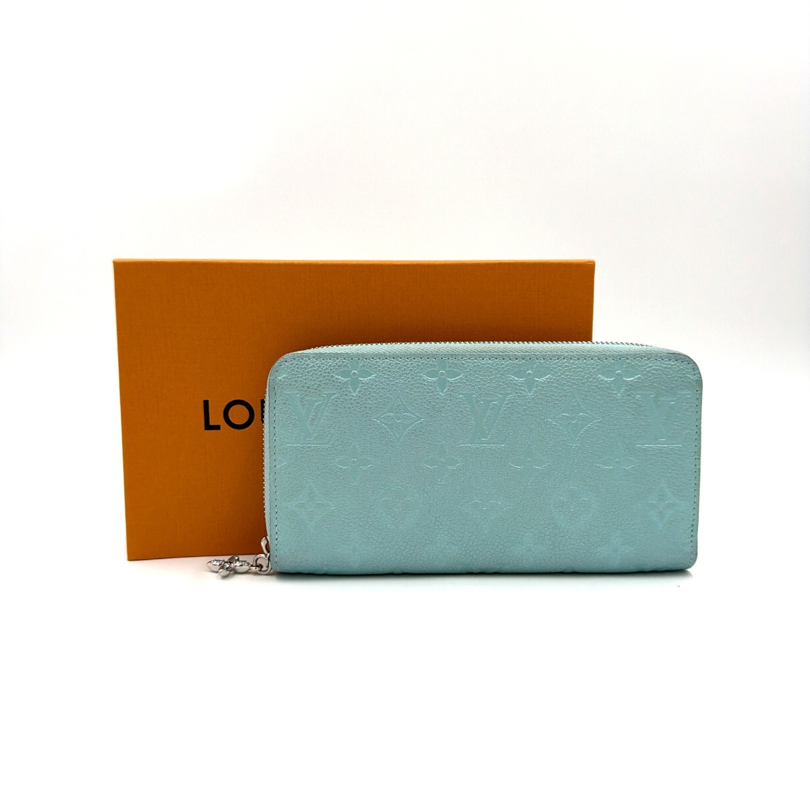Louis Vuitton M12680 Monogram Empreinte Zippy Long Wallet Blue Silver Charm Auth