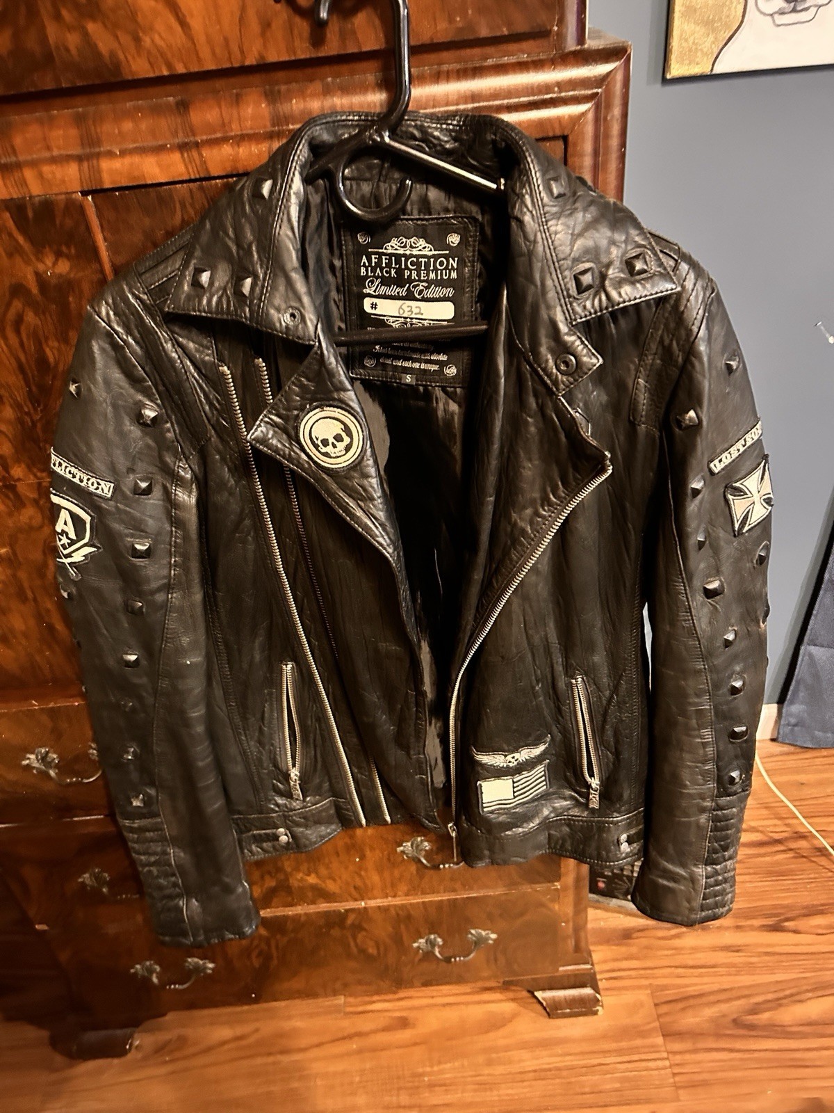 Numbered Black Affliction Leather Jacket - image 4