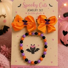 Halloween Spooky Fairytale Trick-or-Treat Bows & Necklace Jewelry Set