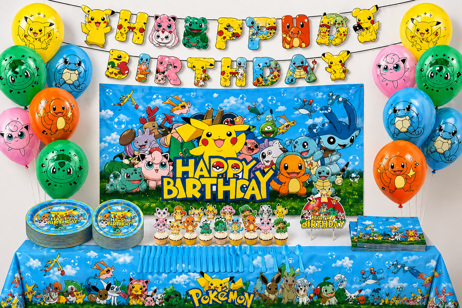 Pokemon Birthday Party Decorations Set 108pcs Pikachu Kids Party Supplies Balloo
