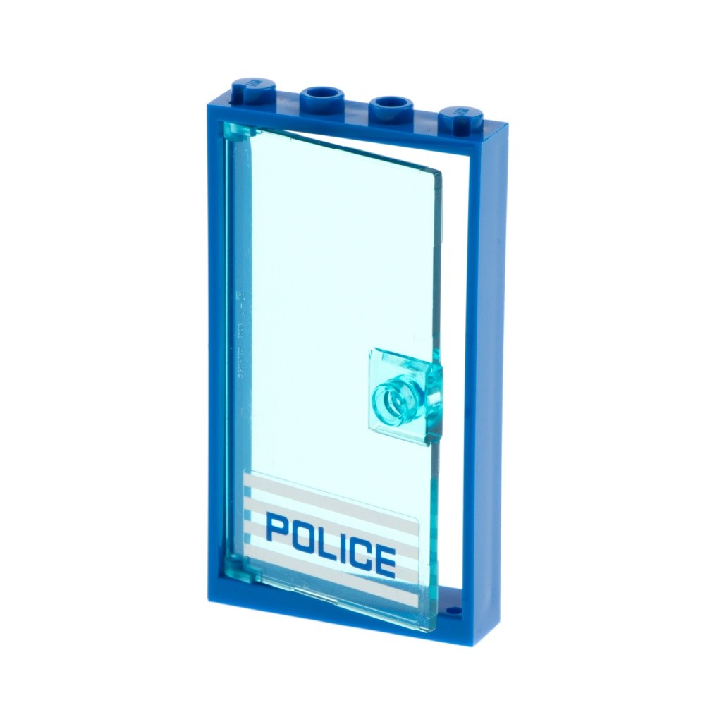 1x Lego Door Frame 1x4x6 Blue Light Blue Police Right 60616pb009R 60596