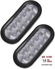 2pcs 6" Oval LED Trailer Tail Lights - 10 LED White - Stop Turn
