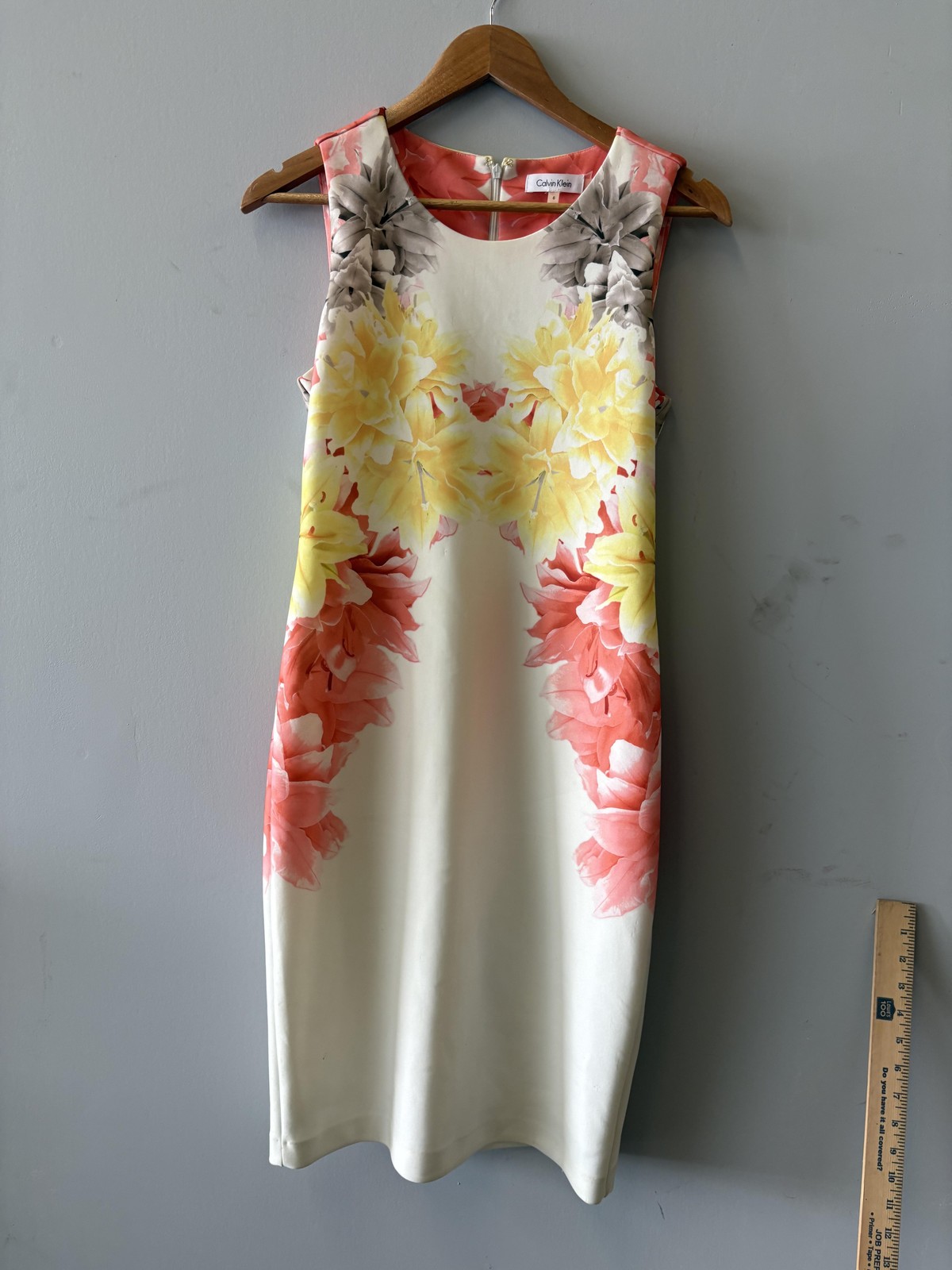 Calvin Klein Dress Womens 6 Multicolor Sheath Sleeveless Floral Knee Length