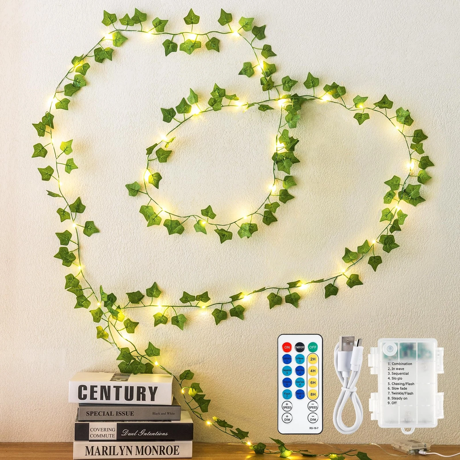 Vines with Fairy Lights,13ft Ivy Garland String lights with Remote,40 LED Fak...