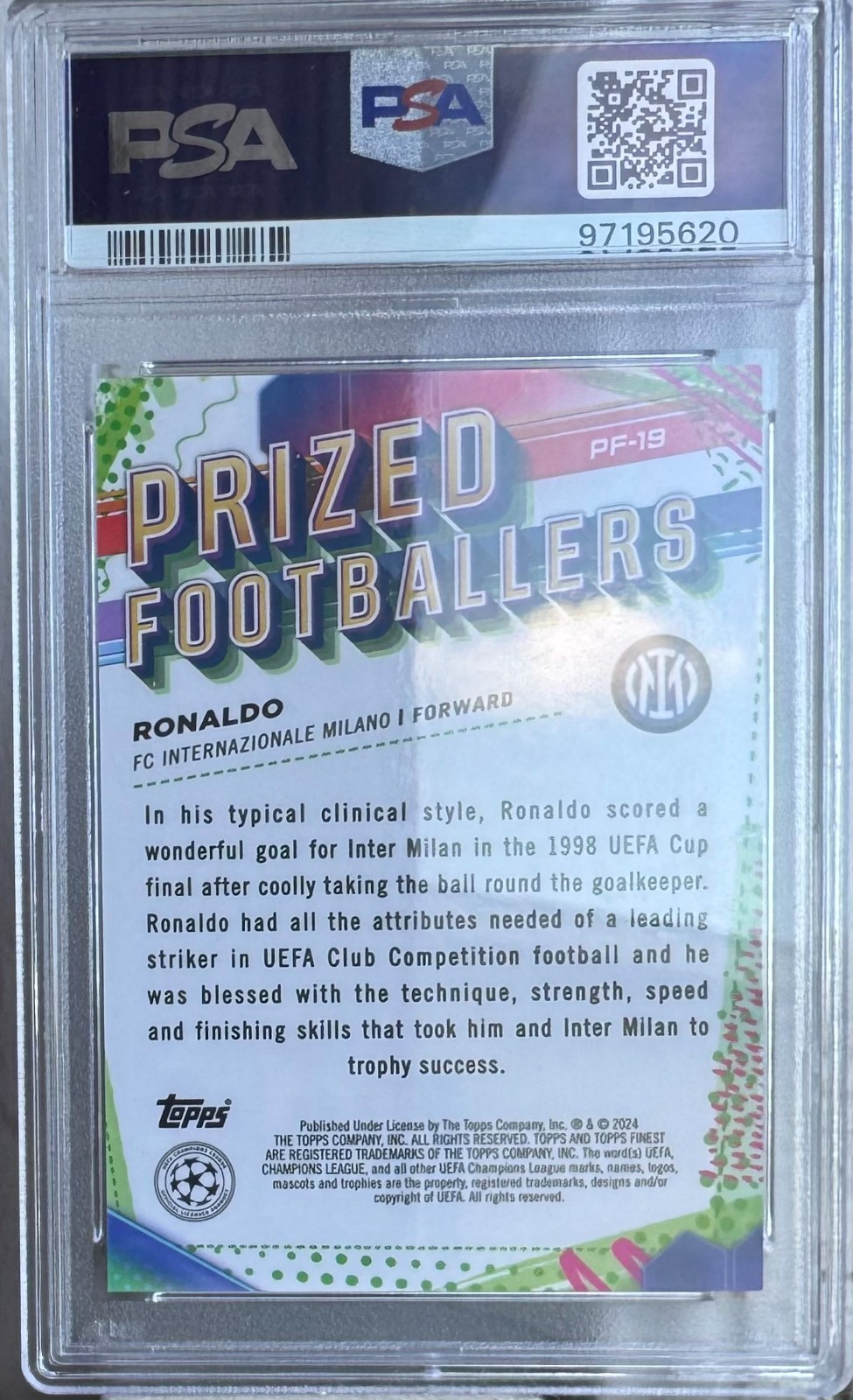 2023-24 Topps Finest Ronaldo R9 Prized Footballers /150 Brazil Blue PSA 10 view 2