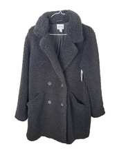 Nine West Teddy Coat Large Black Sherpa Double Breasted Oversized Jacket NWT