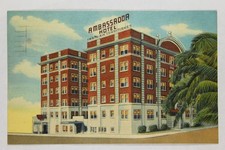 1958 Ambassador Hotel Jacksonville Florida FL Linen Postcard AC Sign