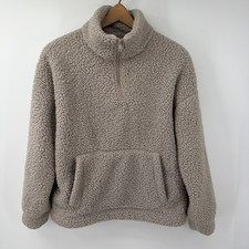 American Eagle Outfitters Womens Fuzzy Sherpa Sweatshirt Beige 1/4 Zip XS