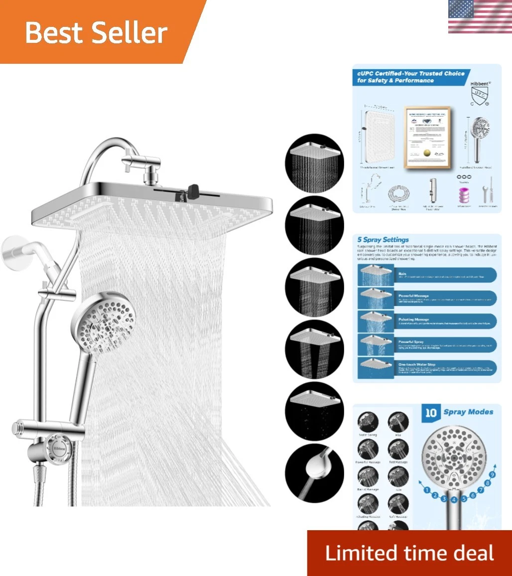 Adjustable 13'' Shower Head with 4-Way Diverter & 71'' Hose for Ultimate Comfort