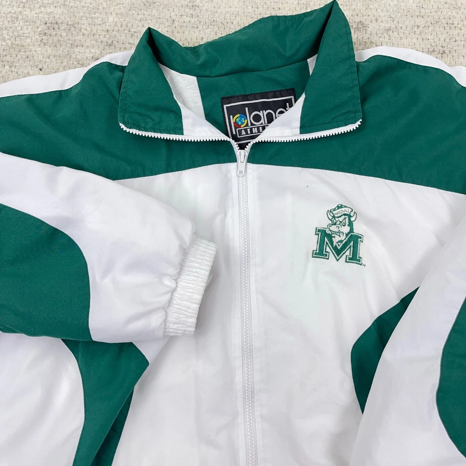 Jaqueta masculina vintage Marshall Thundering Herd XL branca verde corta-vento anos 90 Y2K * - Imagem 2 de 4