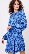 $90 Ann Taylor LOFT Cheetah Print Smocked Yoke Swing Dress XS