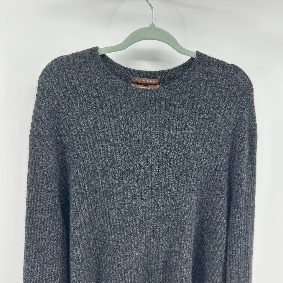 Tasso Elba 100% Cashmere Sweater Men’s XXL Ribbed Crewneck Grey Knit Shirt - Image 2 of 4