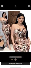 SHEIN SXY Leopard Print Strapless Fitted Midi Dress For Women, Tube