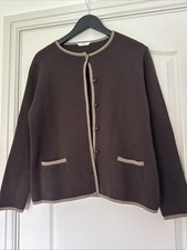Ladies M & s Size 14 Brown With tan trim Cardigan With Brass Buttons