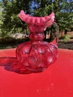 Vintage Fenton Opalescent Cranberry Coin Dot Ruffle Pitcher