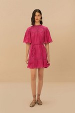 Farm Rio Fuchsia pink Cotton Pleated Mini dress Size medium