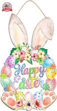 Easter Decoration Wooden Door Wreath for Front Door Sign Cute Bunny Happy Easter