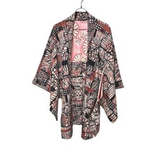 Yukata Coverup Kimono Jacket All Over Pattern Used Black Brown Size Adjustable