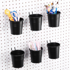 6 Sets Pegboard Cups with Hooks Pegboard Hooks Metal Pen Holder Peg Bins Accesso
