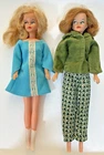 2 Vintage 1960s Tressy Dolls Hair Grows, Barbie size Dress, Coat, Pants, Boots