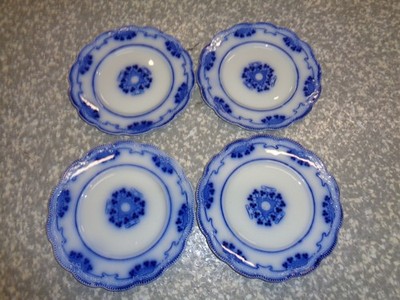Antique Grindley Flow Blue Lorne Pattern Bread Salad Desert Plates Lot of 4